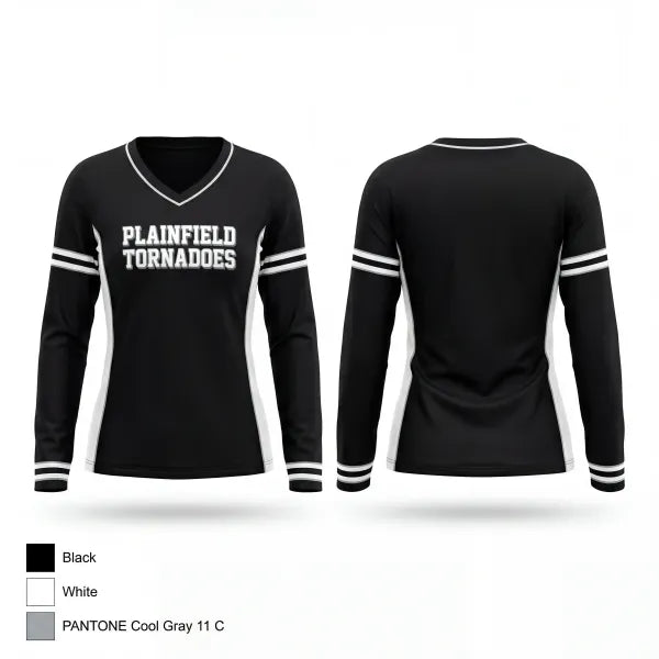 Womens Long Sleeve Vneck Shirt, Plainfield tornadoes, Baseball, Teamtime, Team time, sublimation, custom sports apparel, team uniforms, spirit wear, spiritwear, sports uniforms, custom shirts, team store, custom team store, fundraiser sports, apparel fundraiser