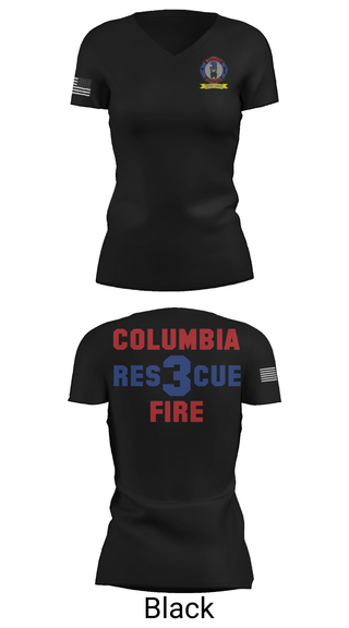 Womens Short Sleeve Vneck Shirt, Columbia Fire Department RESCUE3, Fire Department, Teamtime, Team time, sublimation, custom sports apparel, team uniforms, spirit wear, spiritwear, sports uniforms, custom shirts, team store, custom team store, fundraiser sports, apparel fundraiser