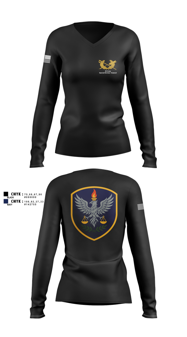 Womens Long Sleeve Vneck Shirt, US Army Special Victims’ Counsel, , Teamtime, Team time, sublimation, custom sports apparel, team uniforms, spirit wear, spiritwear, sports uniforms, custom shirts, team store, custom team store, fundraiser sports, apparel fundraiser