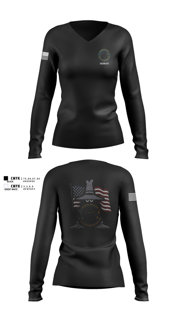 Womens Long Sleeve Vneck Shirt, 117th Intel Squadron, Air Force, Teamtime, Team time, sublimation, custom sports apparel, team uniforms, spirit wear, spiritwear, sports uniforms, custom shirts, team store, custom team store, fundraiser sports, apparel fundraiser
