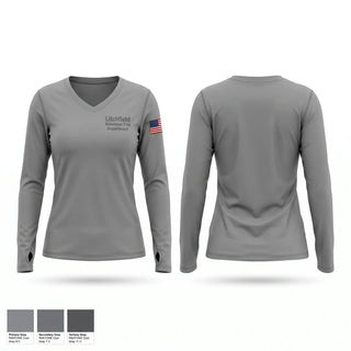 Womens Long Sleeve Vneck Shirt, Litchfield Volunteer Fire Department, Fire Department, Teamtime, Team time, sublimation, custom sports apparel, team uniforms, spirit wear, spiritwear, sports uniforms, custom shirts, team store, custom team store, fundraiser sports, apparel fundraiser
