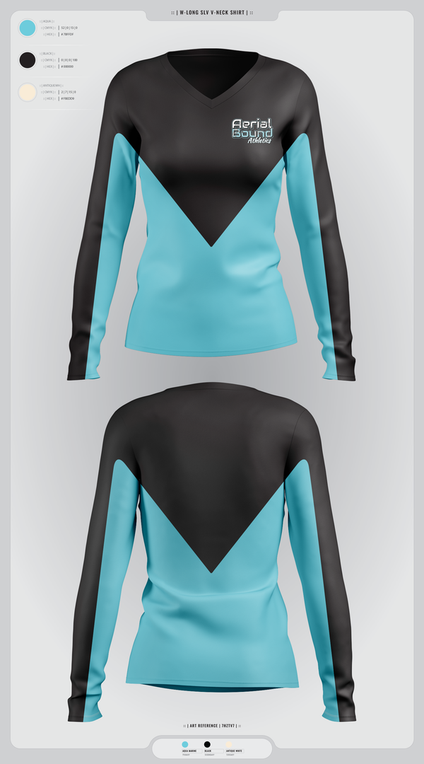 Womens Long Sleeve Vneck Shirt, Aerial Bound Athletics, Spirit Store, Teamtime, Team time, sublimation, custom sports apparel, team uniforms, spirit wear, spiritwear, sports uniforms, custom shirts, team store, custom team store, fundraiser sports, apparel fundraiser