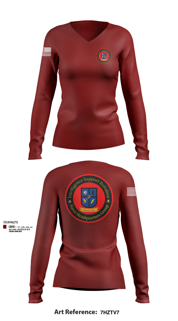 Womens Long Sleeve Vneck Shirt, Intelligence Support Battalion, , Teamtime, Team time, sublimation, custom sports apparel, team uniforms, spirit wear, spiritwear, sports uniforms, custom shirts, team store, custom team store, fundraiser sports, apparel fundraiser