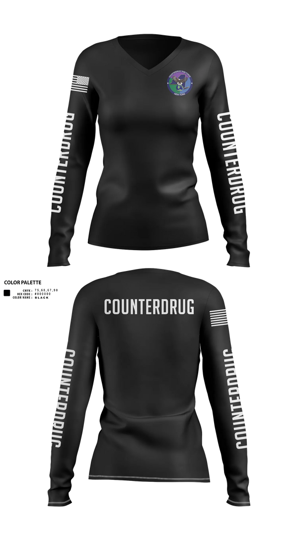 Womens Long Sleeve Vneck Shirt, New York Counterdrug Task Force, Police, Teamtime, Team time, sublimation, custom sports apparel, team uniforms, spirit wear, spiritwear, sports uniforms, custom shirts, team store, custom team store, fundraiser sports, apparel fundraiser