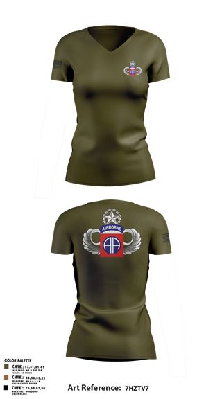 Womens Short Sleeve Vneck Shirt, HHC 82nd ABN Division, , Teamtime, Team time, sublimation, custom sports apparel, team uniforms, spirit wear, spiritwear, sports uniforms, custom shirts, team store, custom team store, fundraiser sports, apparel fundraiser