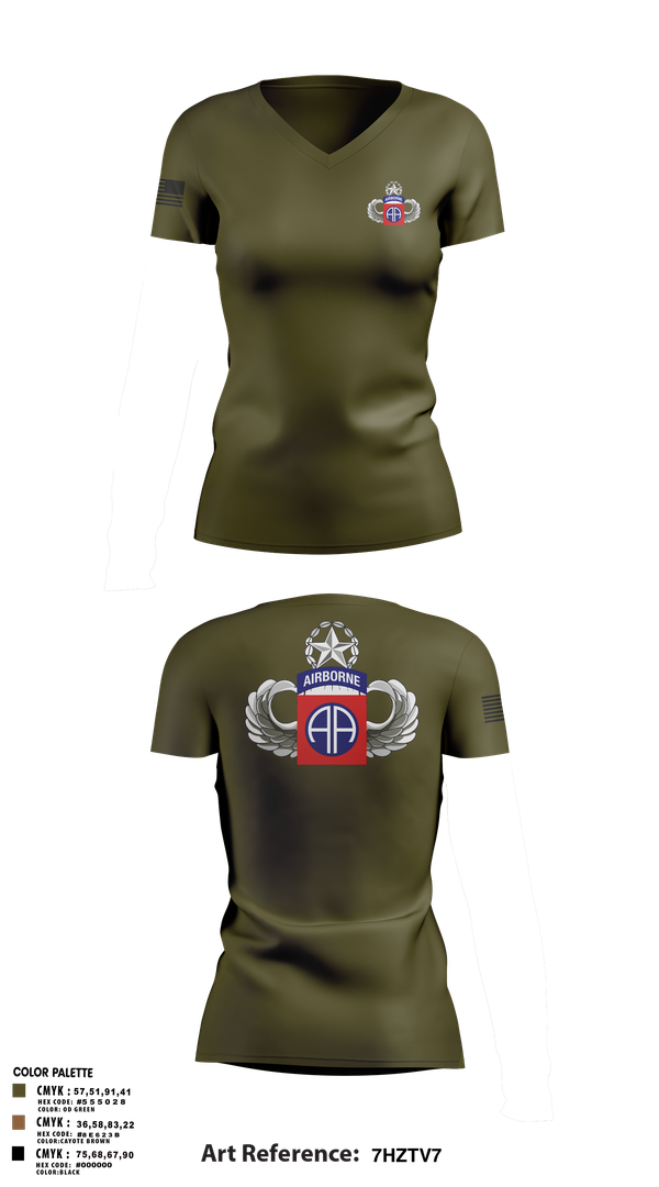 Womens Short Sleeve Vneck Shirt, HHC 82nd ABN Division, , Teamtime, Team time, sublimation, custom sports apparel, team uniforms, spirit wear, spiritwear, sports uniforms, custom shirts, team store, custom team store, fundraiser sports, apparel fundraiser