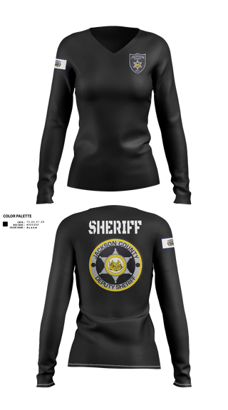 Womens Long Sleeve Vneck Shirt, Jackson County SD, Police, Teamtime, Team time, sublimation, custom sports apparel, team uniforms, spirit wear, spiritwear, sports uniforms, custom shirts, team store, custom team store, fundraiser sports, apparel fundraiser