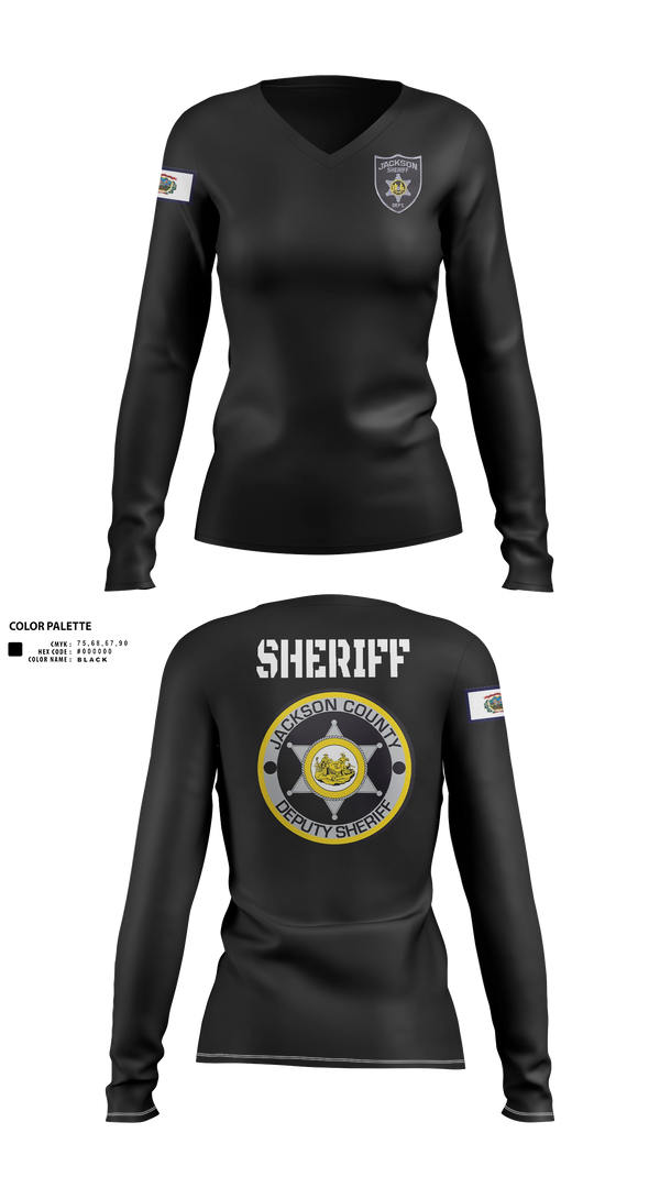 Womens Long Sleeve Vneck Shirt, Jackson County SD, Police, Teamtime, Team time, sublimation, custom sports apparel, team uniforms, spirit wear, spiritwear, sports uniforms, custom shirts, team store, custom team store, fundraiser sports, apparel fundraiser
