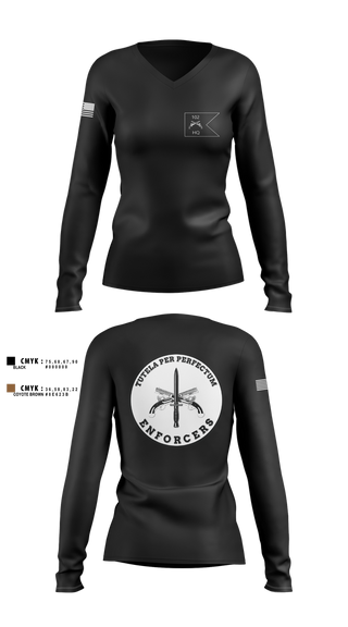 Womens Long Sleeve Vneck Shirt, HHC, 102d MP BN, National Guard, Teamtime, Team time, sublimation, custom sports apparel, team uniforms, spirit wear, spiritwear, sports uniforms, custom shirts, team store, custom team store, fundraiser sports, apparel fundraiser