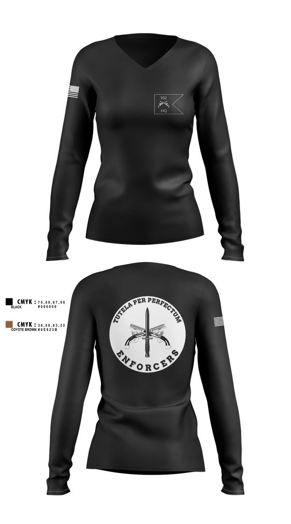 Womens Long Sleeve Vneck Shirt, HHC, 102d MP BN, National Guard, Teamtime, Team time, sublimation, custom sports apparel, team uniforms, spirit wear, spiritwear, sports uniforms, custom shirts, team store, custom team store, fundraiser sports, apparel fundraiser