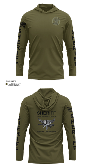 Long Sleeve hooded sunshirt, Guadalupe County SWAT, Police, Teamtime, Team time, sublimation, custom sports apparel, team uniforms, spirit wear, spiritwear, sports uniforms, custom shirts, team store, custom team store, fundraiser sports, apparel fundraiser