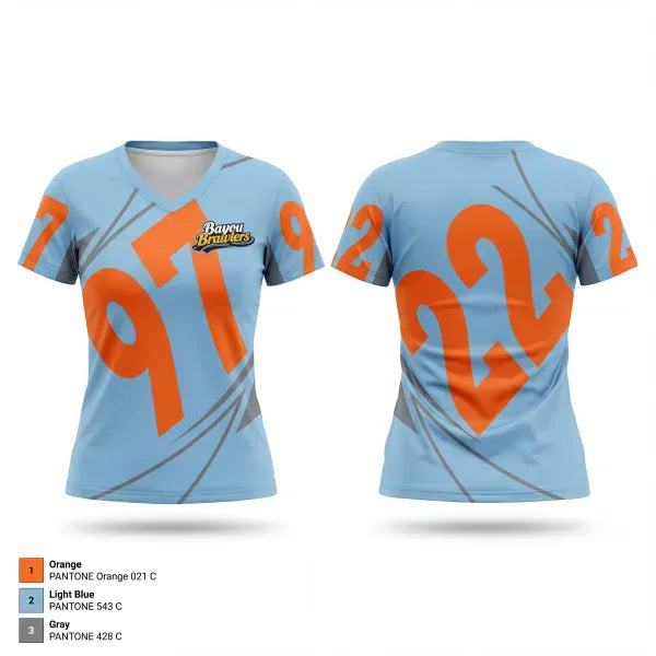 Womens Short Sleeve Vneck Shirt, Satsuma Bayou Brawlers, Softball, Teamtime, Team time, sublimation, custom sports apparel, team uniforms, spirit wear, spiritwear, sports uniforms, custom shirts, team store, custom team store, fundraiser sports, apparel fundraiser