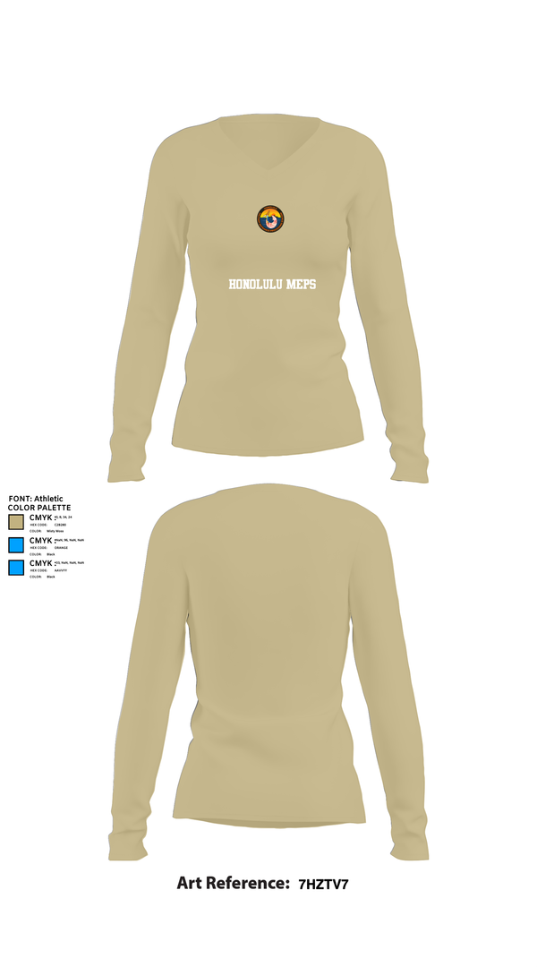 Womens Long Sleeve Vneck Shirt, Honolulu MEPS, Navy, Teamtime, Team time, sublimation, custom sports apparel, team uniforms, spirit wear, spiritwear, sports uniforms, custom shirts, team store, custom team store, fundraiser sports, apparel fundraiser