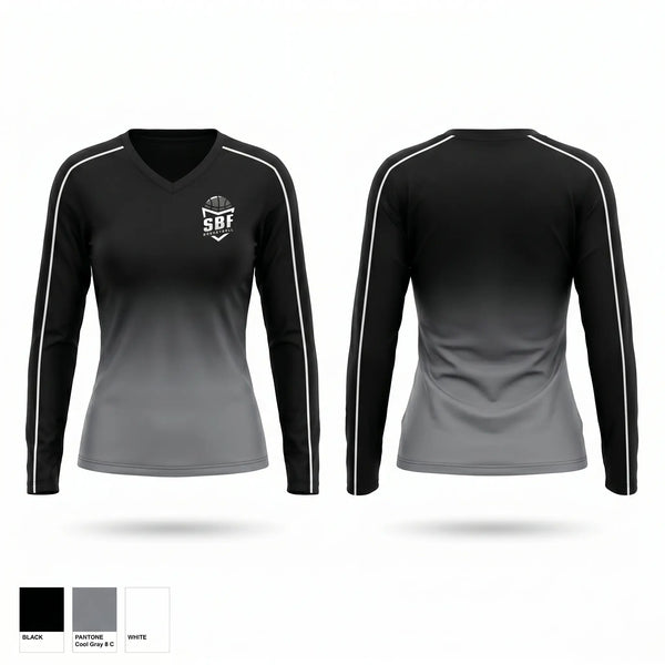 Womens Long Sleeve Vneck Shirt, SBF, Men's Basketball, Teamtime, Team time, sublimation, custom sports apparel, team uniforms, spirit wear, spiritwear, sports uniforms, custom shirts, team store, custom team store, fundraiser sports, apparel fundraiser