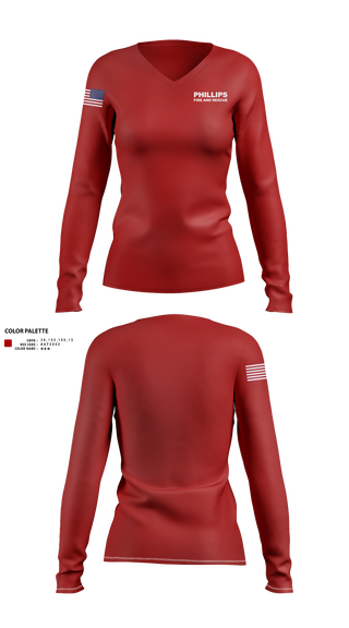 Womens Long Sleeve Vneck Shirt, Phillips fired and rescue, Fire Department, Teamtime, Team time, sublimation, custom sports apparel, team uniforms, spirit wear, spiritwear, sports uniforms, custom shirts, team store, custom team store, fundraiser sports, apparel fundraiser