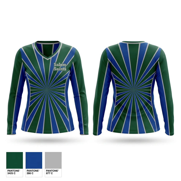 Womens Long Sleeve Vneck Shirt, Salem Saints, Spirit Store, Teamtime, Team time, sublimation, custom sports apparel, team uniforms, spirit wear, spiritwear, sports uniforms, custom shirts, team store, custom team store, fundraiser sports, apparel fundraiser