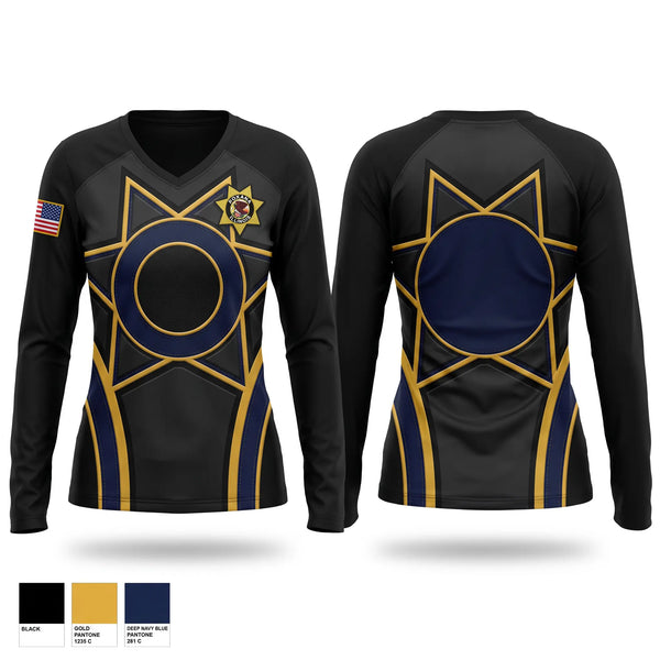 Womens Long Sleeve Vneck Shirt, Roxana PD, Police, Teamtime, Team time, sublimation, custom sports apparel, team uniforms, spirit wear, spiritwear, sports uniforms, custom shirts, team store, custom team store, fundraiser sports, apparel fundraiser