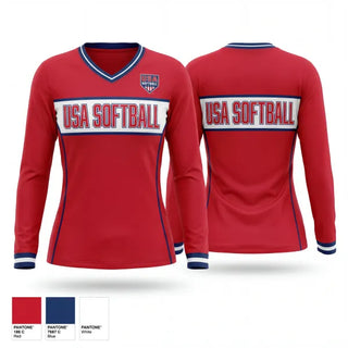 Womens Long Sleeve Vneck Shirt, USA Softball of Alaska, Softball, Teamtime, Team time, sublimation, custom sports apparel, team uniforms, spirit wear, spiritwear, sports uniforms, custom shirts, team store, custom team store, fundraiser sports, apparel fundraiser