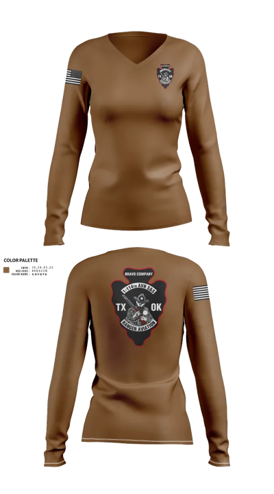 B CO 1-114TH AVN S&S 16112199 Women's Long Sleeve V-neck Shirt - 22