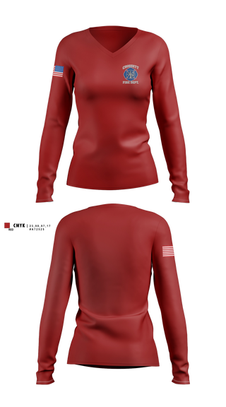 Womens Long Sleeve Vneck Shirt, Crossett Fire Department, Fire Department, Teamtime, Team time, sublimation, custom sports apparel, team uniforms, spirit wear, spiritwear, sports uniforms, custom shirts, team store, custom team store, fundraiser sports, apparel fundraiser