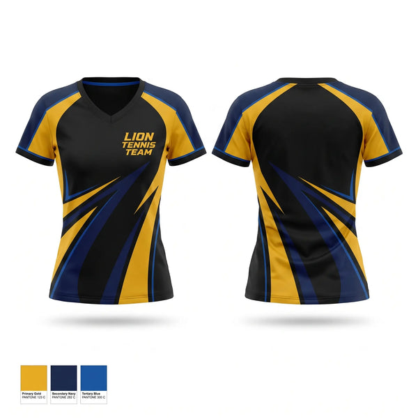 Womens Short Sleeve Vneck Shirt, Lion Tennis Team, Tennis, Teamtime, Team time, sublimation, custom sports apparel, team uniforms, spirit wear, spiritwear, sports uniforms, custom shirts, team store, custom team store, fundraiser sports, apparel fundraiser