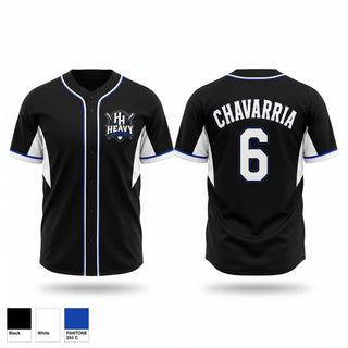 Full Button Baseball Jersey, Heavy hitters, Baseball, Teamtime, Team time, sublimation, custom sports apparel, team uniforms, spirit wear, spiritwear, sports uniforms, custom shirts, team store, custom team store, fundraiser sports, apparel fundraiser