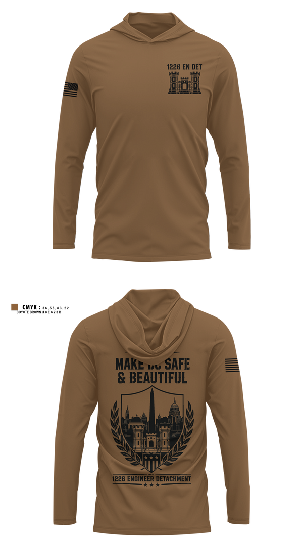 Long Sleeve Performance Shirt with hood, 1226 EN DET, National Guard, Teamtime, Team time, sublimation, custom sports apparel, team uniforms, spirit wear, spiritwear, sports uniforms, custom shirts, team store, custom team store, fundraiser sports, apparel fundraiser