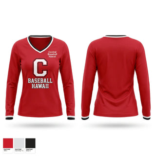 Womens Long Sleeve Vneck Shirt, Central Baseball Hawaii, Baseball, Teamtime, Team time, sublimation, custom sports apparel, team uniforms, spirit wear, spiritwear, sports uniforms, custom shirts, team store, custom team store, fundraiser sports, apparel fundraiser