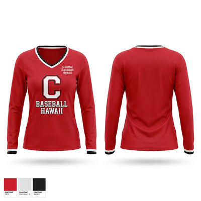 Central Baseball Hawaii Women's Long Sleeve V-neck Shirt - 1