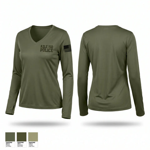 Womens Long Sleeve Vneck Shirt, Azle ISD Police, Police, Teamtime, Team time, sublimation, custom sports apparel, team uniforms, spirit wear, spiritwear, sports uniforms, custom shirts, team store, custom team store, fundraiser sports, apparel fundraiser