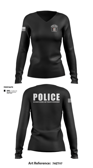 Womens Long Sleeve Vneck Shirt, Delaware Alcohol and Tobacco Enforcement, Police, Teamtime, Team time, sublimation, custom sports apparel, team uniforms, spirit wear, spiritwear, sports uniforms, custom shirts, team store, custom team store, fundraiser sports, apparel fundraiser