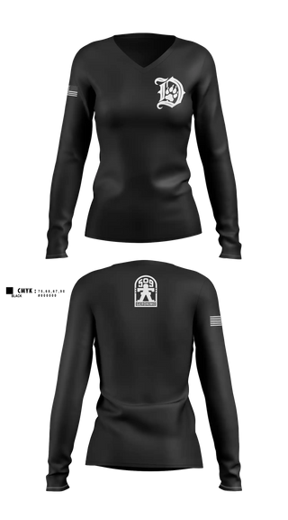 Womens Long Sleeve Vneck Shirt, Dog co 3G, Army, Teamtime, Team time, sublimation, custom sports apparel, team uniforms, spirit wear, spiritwear, sports uniforms, custom shirts, team store, custom team store, fundraiser sports, apparel fundraiser