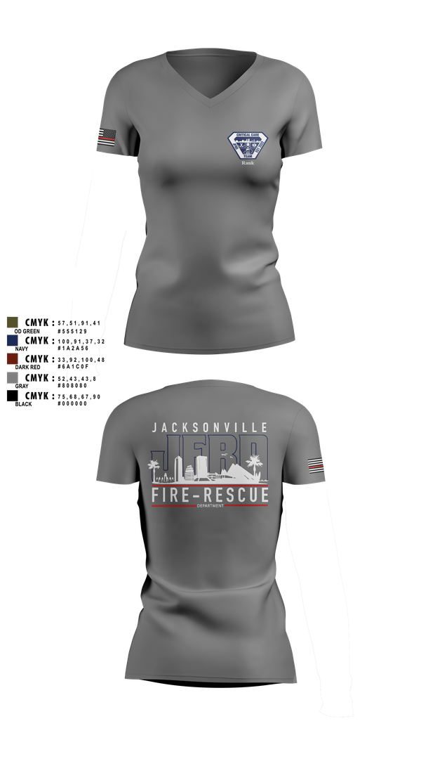 Womens Short Sleeve Vneck Shirt, JFRD Critical Care Team, Fire Department, Teamtime, Team time, sublimation, custom sports apparel, team uniforms, spirit wear, spiritwear, sports uniforms, custom shirts, team store, custom team store, fundraiser sports, apparel fundraiser