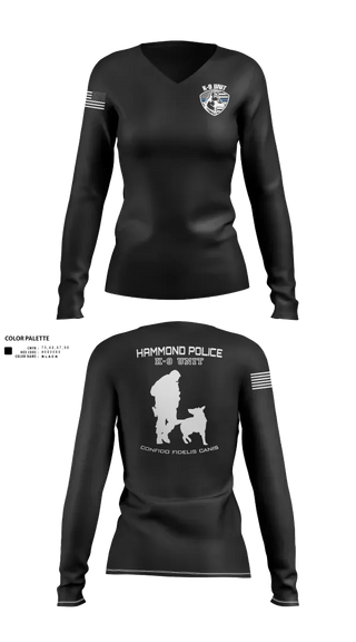 Womens Long Sleeve Vneck Shirt, Hammond Police K9, Police, Teamtime, Team time, sublimation, custom sports apparel, team uniforms, spirit wear, spiritwear, sports uniforms, custom shirts, team store, custom team store, fundraiser sports, apparel fundraiser