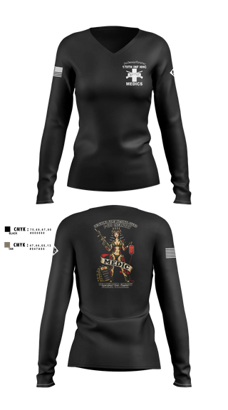 Womens Long Sleeve Vneck Shirt, 179 HHC Medics, National Guard, Teamtime, Team time, sublimation, custom sports apparel, team uniforms, spirit wear, spiritwear, sports uniforms, custom shirts, team store, custom team store, fundraiser sports, apparel fundraiser