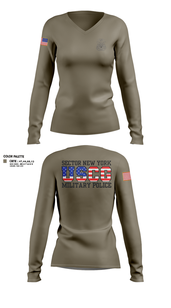 Womens Long Sleeve Vneck Shirt, Sector New York Security Forces, Coast Guard, Teamtime, Team time, sublimation, custom sports apparel, team uniforms, spirit wear, spiritwear, sports uniforms, custom shirts, team store, custom team store, fundraiser sports, apparel fundraiser