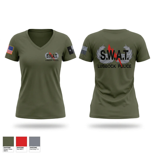 Womens Short Sleeve Vneck Shirt, Lubbock SWAT, Police, Teamtime, Team time, sublimation, custom sports apparel, team uniforms, spirit wear, spiritwear, sports uniforms, custom shirts, team store, custom team store, fundraiser sports, apparel fundraiser
