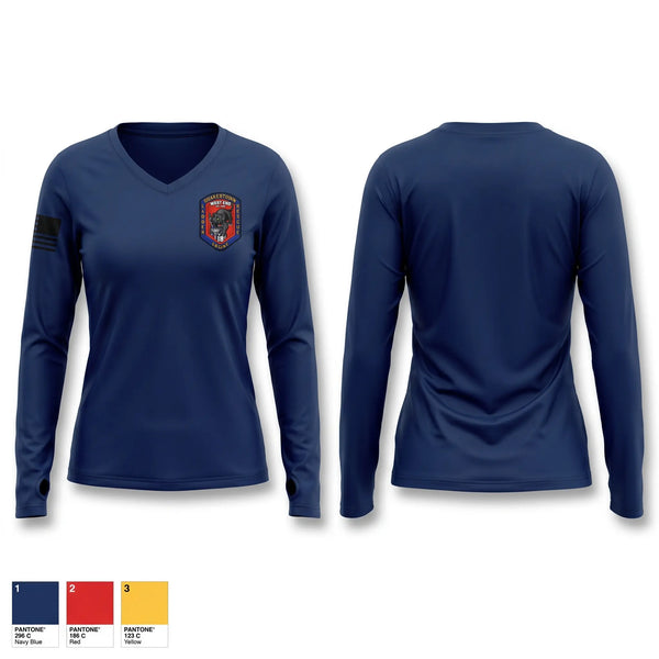 Womens Long Sleeve Vneck Shirt, West End Fire Company, Fire Department, Teamtime, Team time, sublimation, custom sports apparel, team uniforms, spirit wear, spiritwear, sports uniforms, custom shirts, team store, custom team store, fundraiser sports, apparel fundraiser