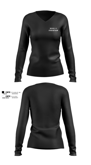 Womens Long Sleeve Vneck Shirt, Delta Co. 1-3 Attack Battalion, Army, Teamtime, Team time, sublimation, custom sports apparel, team uniforms, spirit wear, spiritwear, sports uniforms, custom shirts, team store, custom team store, fundraiser sports, apparel fundraiser