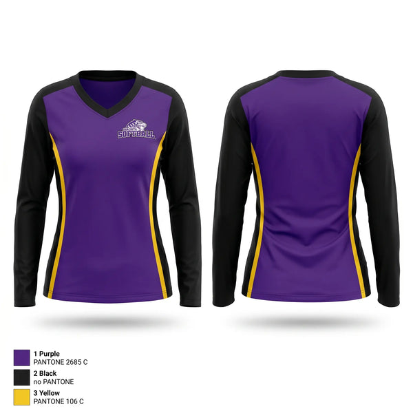 Womens Long Sleeve Vneck Shirt, Ouachita Tigers, Softball, Teamtime, Team time, sublimation, custom sports apparel, team uniforms, spirit wear, spiritwear, sports uniforms, custom shirts, team store, custom team store, fundraiser sports, apparel fundraiser