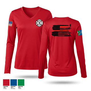 Womens Long Sleeve Vneck Shirt, Odessa Fire Department, Fire Department, Teamtime, Team time, sublimation, custom sports apparel, team uniforms, spirit wear, spiritwear, sports uniforms, custom shirts, team store, custom team store, fundraiser sports, apparel fundraiser