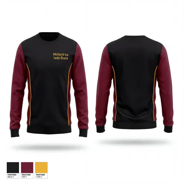 Crew Neck Sweatshirt, Milford hs lady Bucs, Women's Lacrosse, Teamtime, Team time, sublimation, custom sports apparel, team uniforms, spirit wear, spiritwear, sports uniforms, custom shirts, team store, custom team store, fundraiser sports, apparel fundraiser