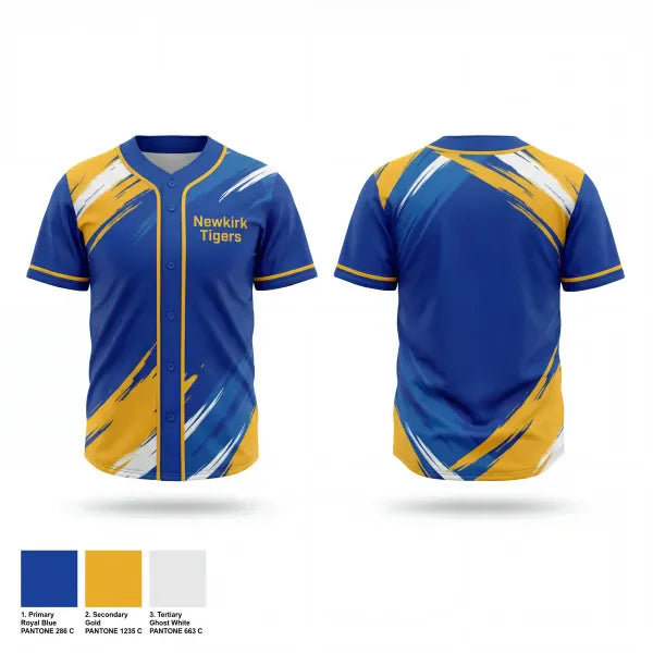 Full Button Baseball Jersey, Newkirk Tigers, Baseball, Teamtime, Team time, sublimation, custom sports apparel, team uniforms, spirit wear, spiritwear, sports uniforms, custom shirts, team store, custom team store, fundraiser sports, apparel fundraiser