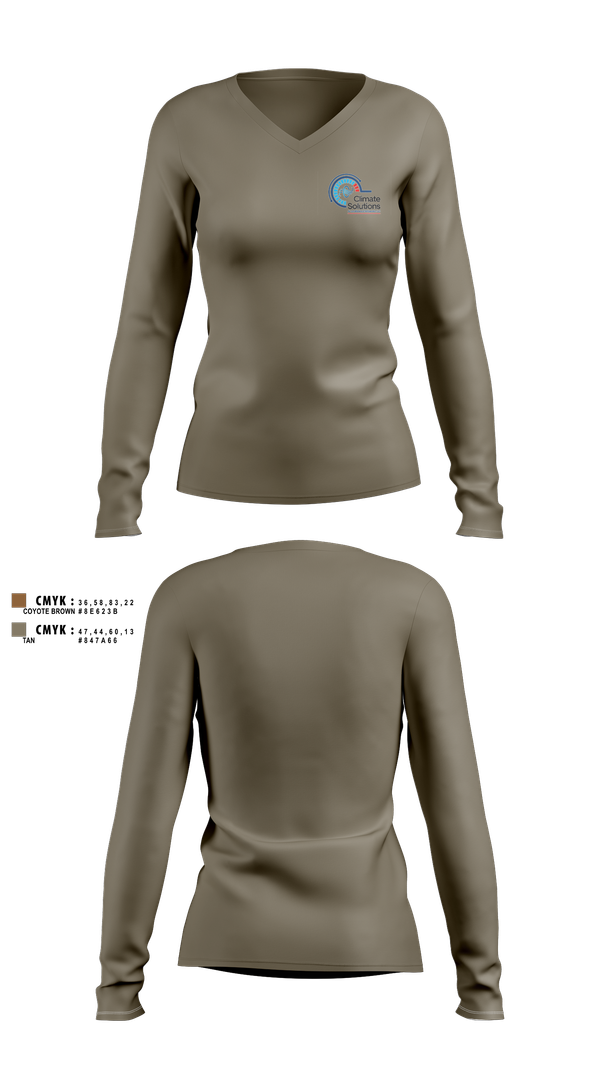 Womens Long Sleeve Vneck Shirt, Climate Solutions Air conditioning & Refrigeration LLC, , Teamtime, Team time, sublimation, custom sports apparel, team uniforms, spirit wear, spiritwear, sports uniforms, custom shirts, team store, custom team store, fundraiser sports, apparel fundraiser