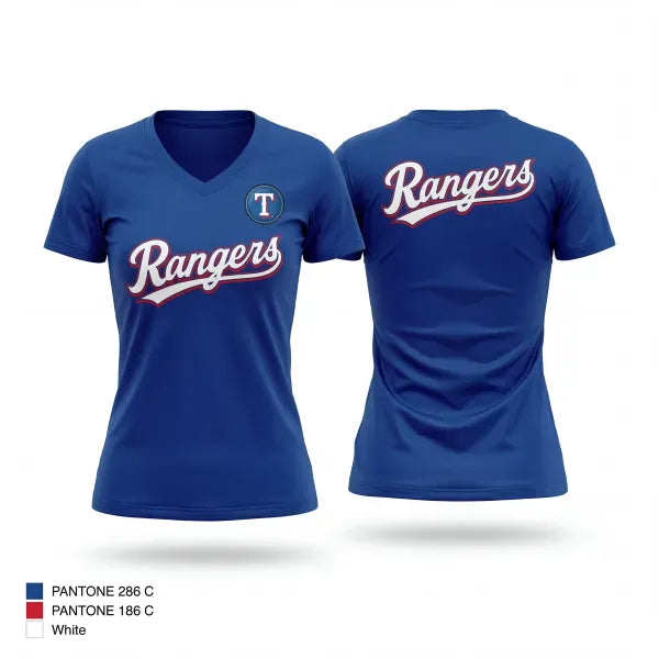 Womens Short Sleeve Vneck Shirt, Rangers, Baseball, Teamtime, Team time, sublimation, custom sports apparel, team uniforms, spirit wear, spiritwear, sports uniforms, custom shirts, team store, custom team store, fundraiser sports, apparel fundraiser