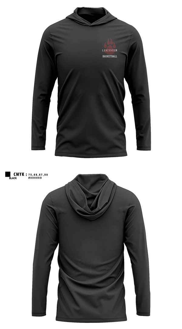 Long Sleeve Performance Shirt with hood, Leicester High School Basketball, Men's Basketball, Teamtime, Team time, sublimation, custom sports apparel, team uniforms, spirit wear, spiritwear, sports uniforms, custom shirts, team store, custom team store, fundraiser sports, apparel fundraiser