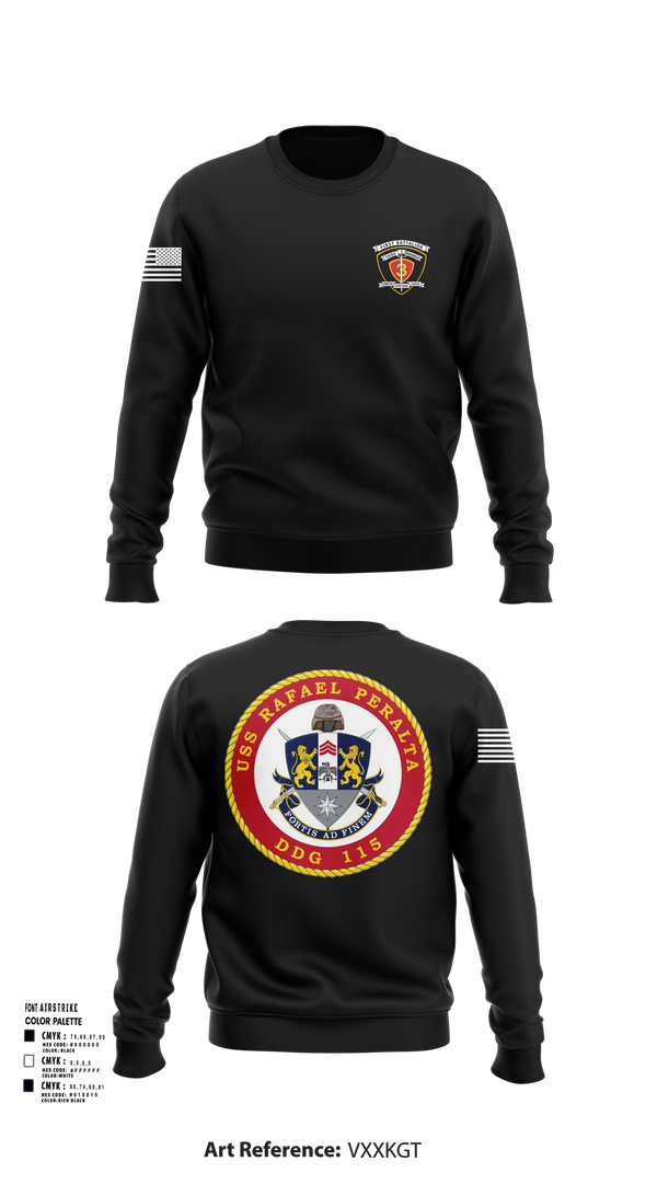 Crew Neck Sweatshirt, USS Rafael Peralta DDG 115, Navy, Teamtime, Team time, sublimation, custom sports apparel, team uniforms, spirit wear, spiritwear, sports uniforms, custom shirts, team store, custom team store, fundraiser sports, apparel fundraiser