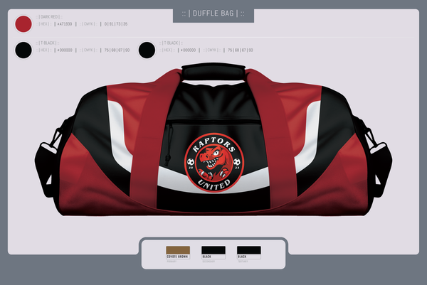 Duffle Bag, Raptors United, Men's Soccer, Teamtime, Team time, sublimation, custom sports apparel, team uniforms, spirit wear, spiritwear, sports uniforms, custom shirts, team store, custom team store, fundraiser sports, apparel fundraiser