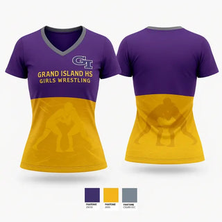 Womens Short Sleeve Vneck Shirt, Grand Island High School Wrestling, Wrestling, Teamtime, Team time, sublimation, custom sports apparel, team uniforms, spirit wear, spiritwear, sports uniforms, custom shirts, team store, custom team store, fundraiser sports, apparel fundraiser