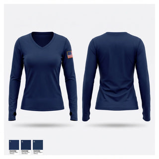 Womens Long Sleeve Vneck Shirt, Yantis Volunteer Fire Department, Fire Department, Teamtime, Team time, sublimation, custom sports apparel, team uniforms, spirit wear, spiritwear, sports uniforms, custom shirts, team store, custom team store, fundraiser sports, apparel fundraiser